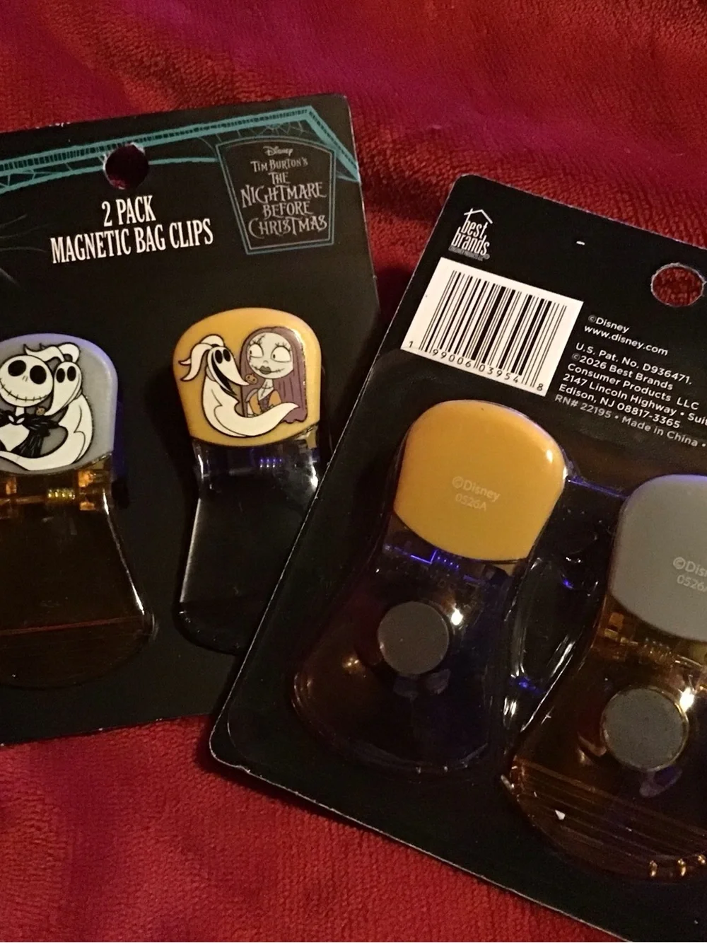Two sets of Nightmare Before Christmas magnetic bag clips